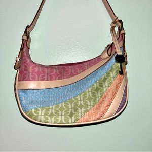 FOSSIL Shoulder Bag Rainbow Pastel Woven with Leather Adjustable Strap & Accents